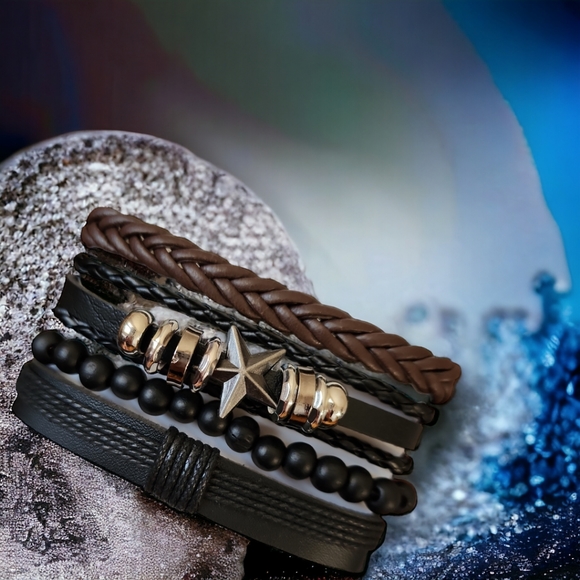 Unisex Leather Bracelet 4 Piece Set - Picture 3 of 8